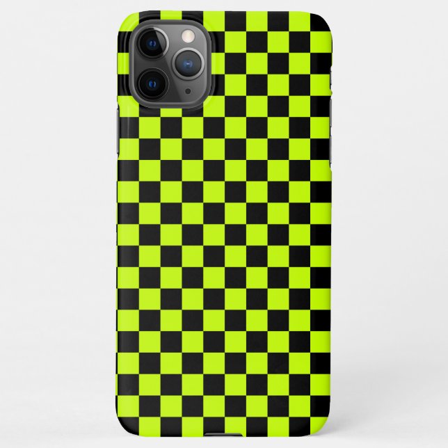 Acid green black chequerboard pattern iPhone case (Back)