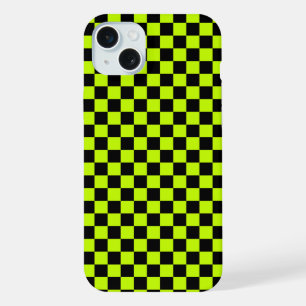 Acid green black chequerboard pattern iPhone 15 plus case