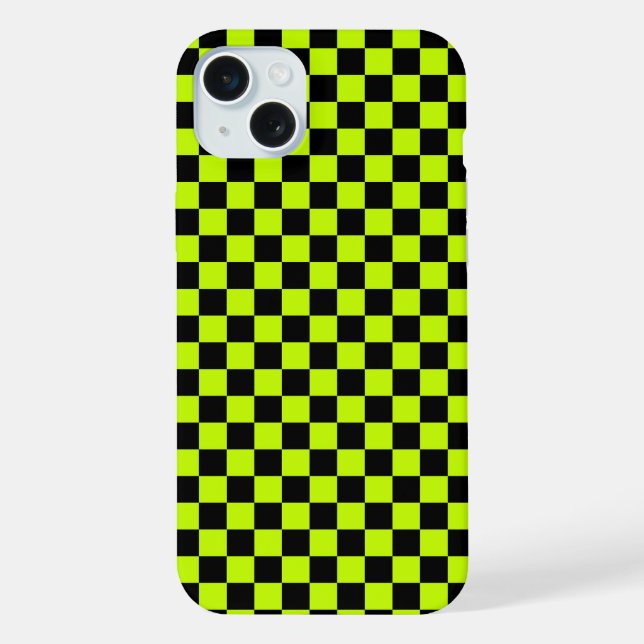 Acid green black chequerboard pattern iPhone case (Back)