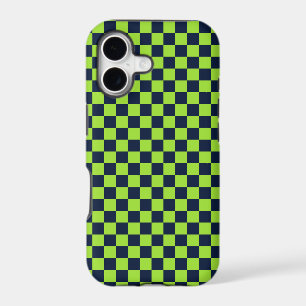 Acid green black chequerboard pattern iPhone case