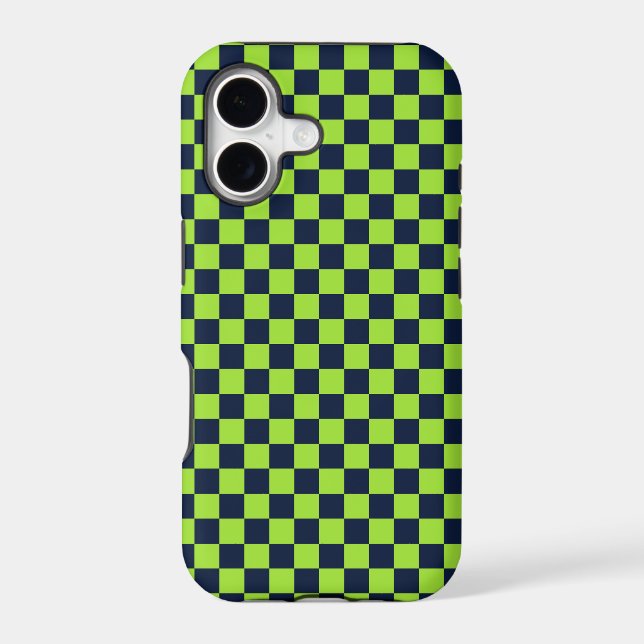 Acid green black chequerboard pattern iPhone case (Back)