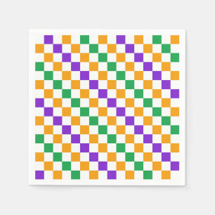 Acid green black chequerboard pattern napkins