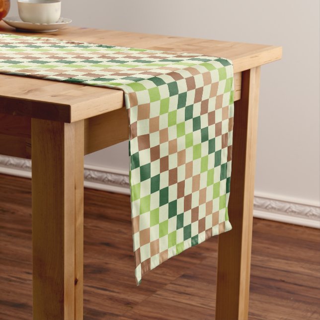 Acid green black chequerboard pattern short table runner (In Situ)