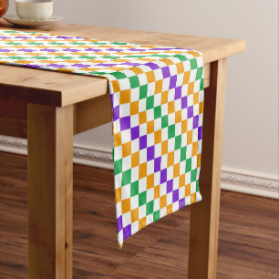 Acid green black chequerboard pattern short table runner