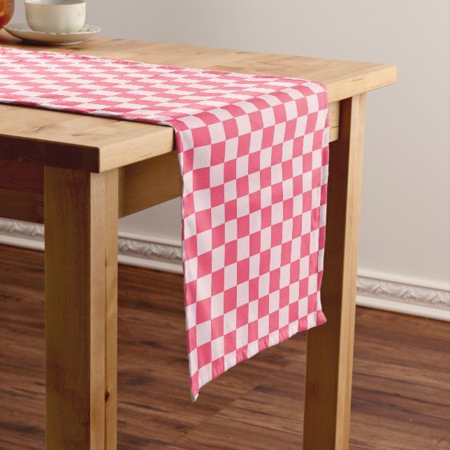 Acid green black chequerboard pattern short table runner (In Situ)