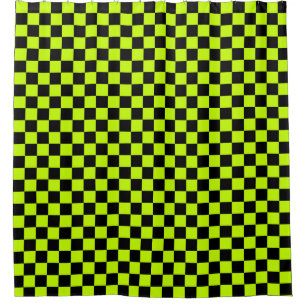 Acid green black chequerboard pattern shower curtain