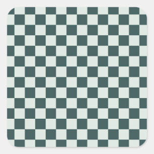 Acid green black chequerboard pattern square stick sticker