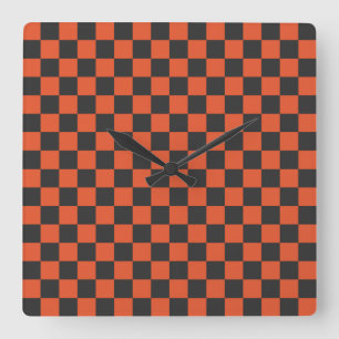 Acid green black chequerboard pattern square wall clock