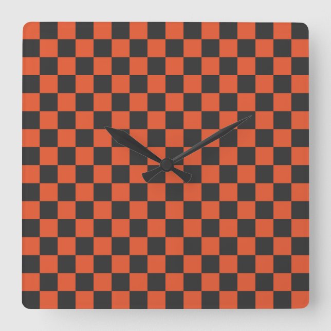 Acid green black chequerboard pattern square wall clock (Front)