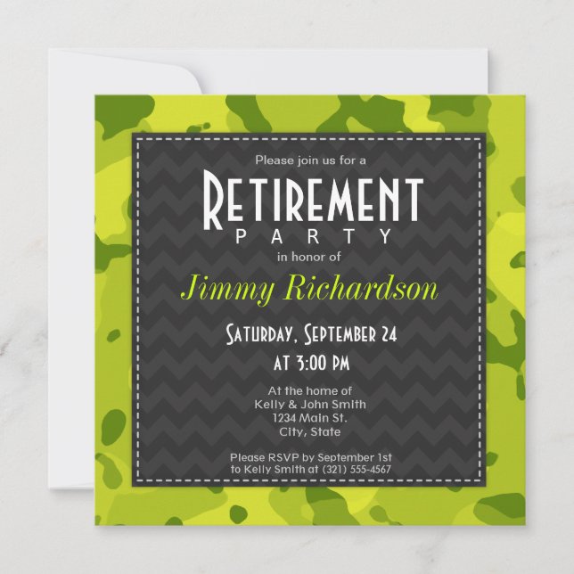 Acid Green Camo; Retirement Party Invite (Front)