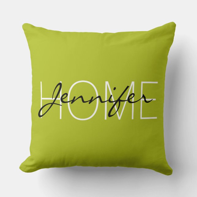 Acid green colour home monogram cushion (Front)