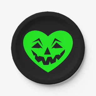acid green halloween heart gothic valentine creepy paper plate