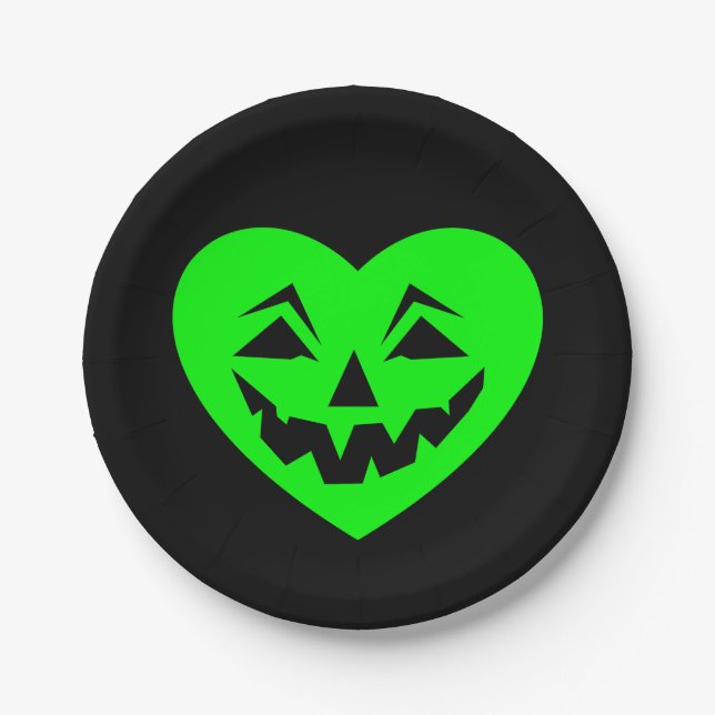 acid green halloween heart gothic valentine creepy paper plate (Front)