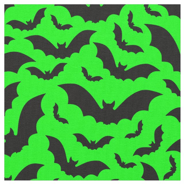 acid green halloween vampire bats gothic fabric (Close Up)