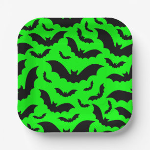 acid green halloween vampire bats gothic paper plate