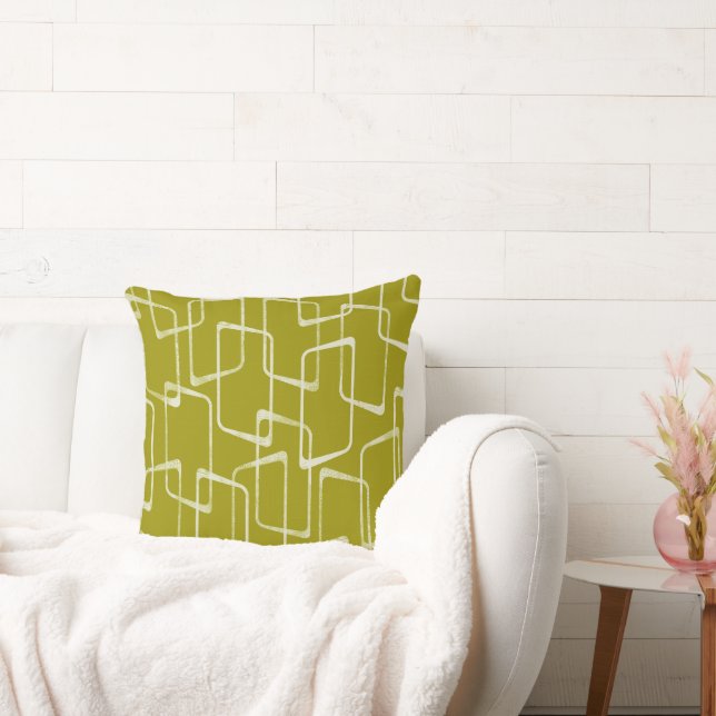 Acid Green Retro Lino Print Geometric Pattern Cushion (Couch)