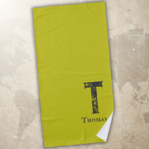 Acid green solid colour grey initials and name