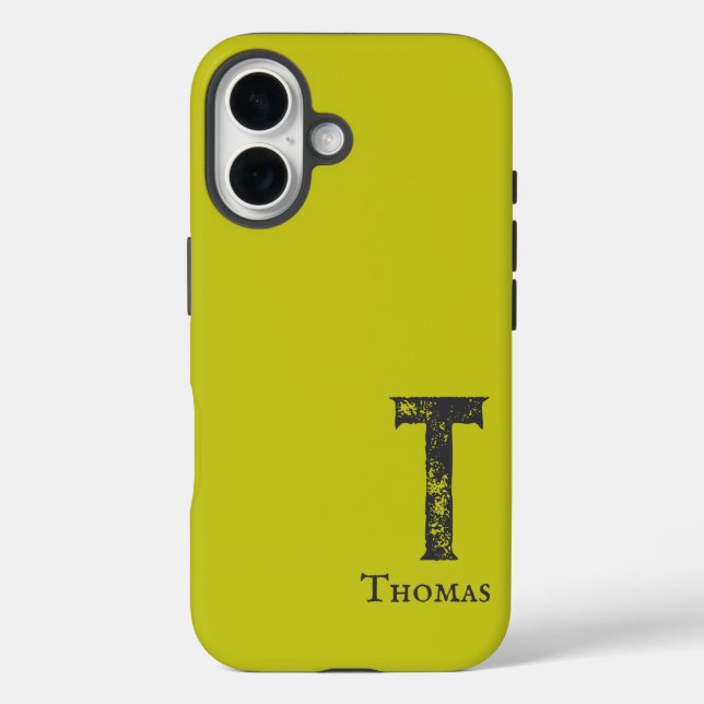 Acid green solid colour grey initials and name Case-Mate iPhone case (Back)