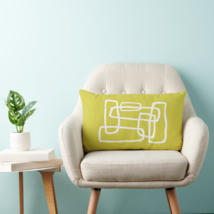 Acid Green + White Abstract Interlocking Shapes Lumbar Cushion
