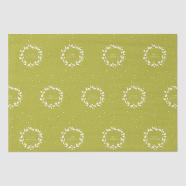 Acid Green + White Merry Christmas Holly Wreath Tissue Paper (Front)