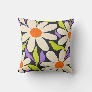 Acid Meadow Retro Daisies in Lime and Lilac Cushion