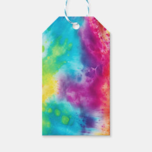 Acid neon rainbow tie dye gift tags