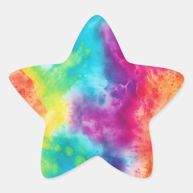 Acid neon rainbow tie dye star sticker (Front)