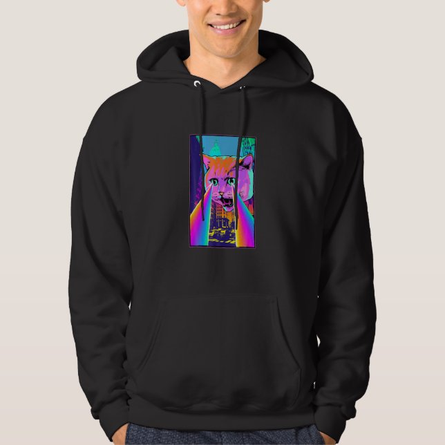Acid Pixie Laser Cat In He City Psychedelic Rippy  Hoodie (Front)