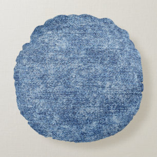 Acid wash blue denim, close-up texture. round cushion