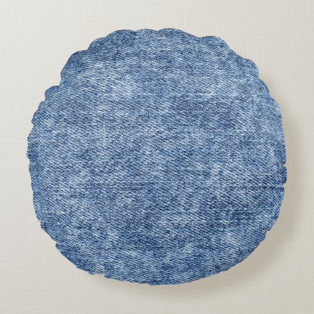 Acid wash blue denim, close-up texture. round cushion (Front)