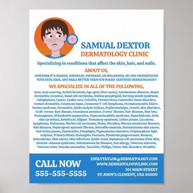 Acne Design, Dermatologist, Dermatology Clinic Poster (Front)