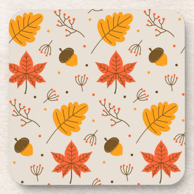 Acorn and Multicolor Leaves   Coaster (Front)