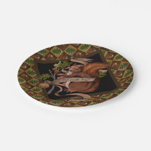 Acorn and Oak Leaf Chequerboard Pattern Paper Plate