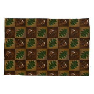 Acorn and Oak Leaf Chequerboard Pattern Pillowcase