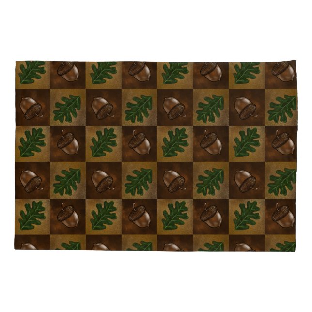 Acorn and Oak Leaf Chequerboard Pattern Pillowcase (Back)