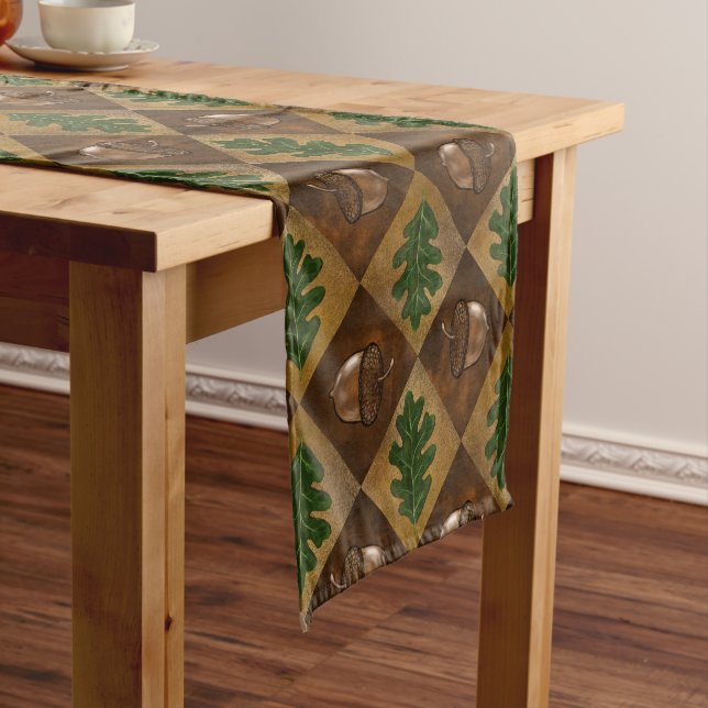 Acorn and Oak Leaf Chequerboard Pattern  Short Table Runner (In Situ)