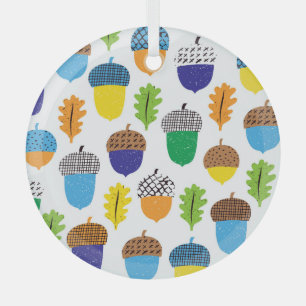 Acorn Autumn: Vintage Leafy Pattern. Glass Tree Decoration