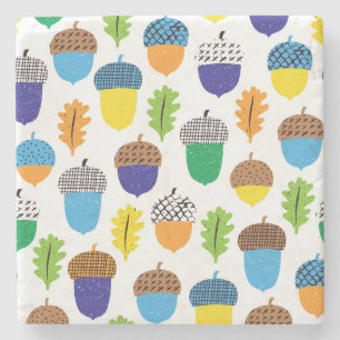 Acorn Autumn: Vintage Leafy Pattern. Stone Coaster