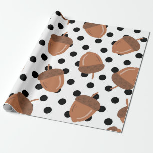 Acorn Black Dots Autumn Y2K Pattern  Wrapping Paper
