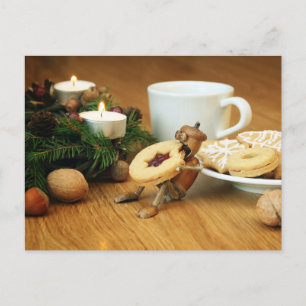 Acorn elf eating cookie - Christmas card 