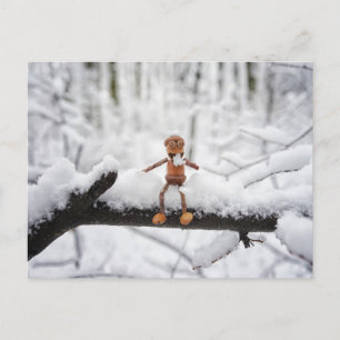 Acorn elf eating snow - winter postcard