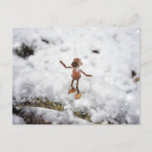 Acorn elf eating snow - winter postcard