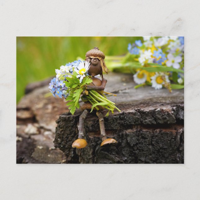 Acorn elf girl with flowers postcard (Front)
