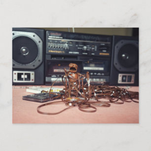 Acorn elf got tangled up in the music tape - retro postcard
