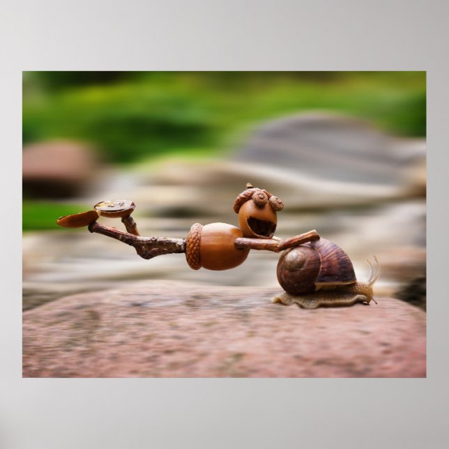 Acorn elf riding on the snail poster (Front)