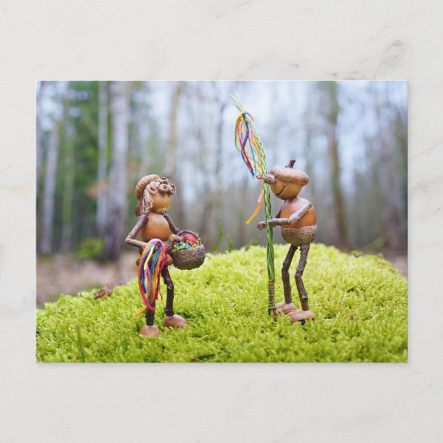 Acorn elf with Easter stick Easter Postcard (Front)