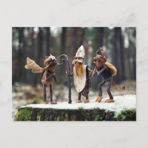 Acorn elves as angel, devil and Saint Nicholas Postcard