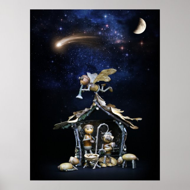 Acorn elves nativity scene - Christmas poster (Front)