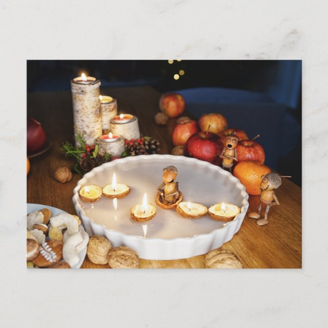 Acorn elves observe Christmas traditions Postcard (Front)