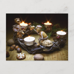 Acorn elves on advent wreath - Christmas Postcard